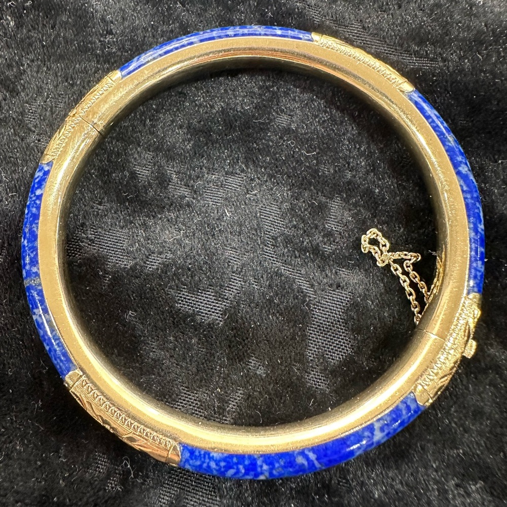 Elegant Blue Lapis and 14k Gold Vintage Bangle Bracelet